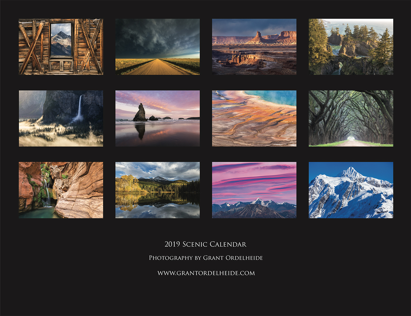 2019, scenic, calendar