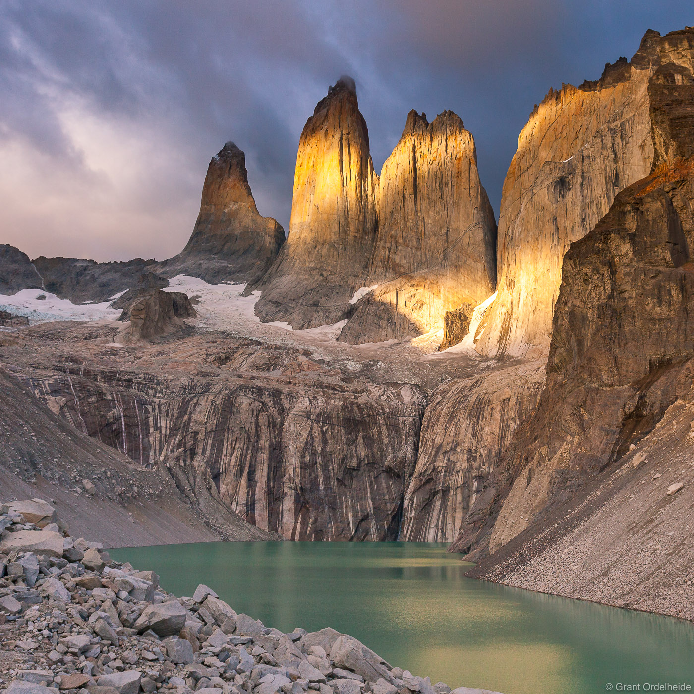 Morning light on the Towers in Chile's Torres del Paine National Park.
