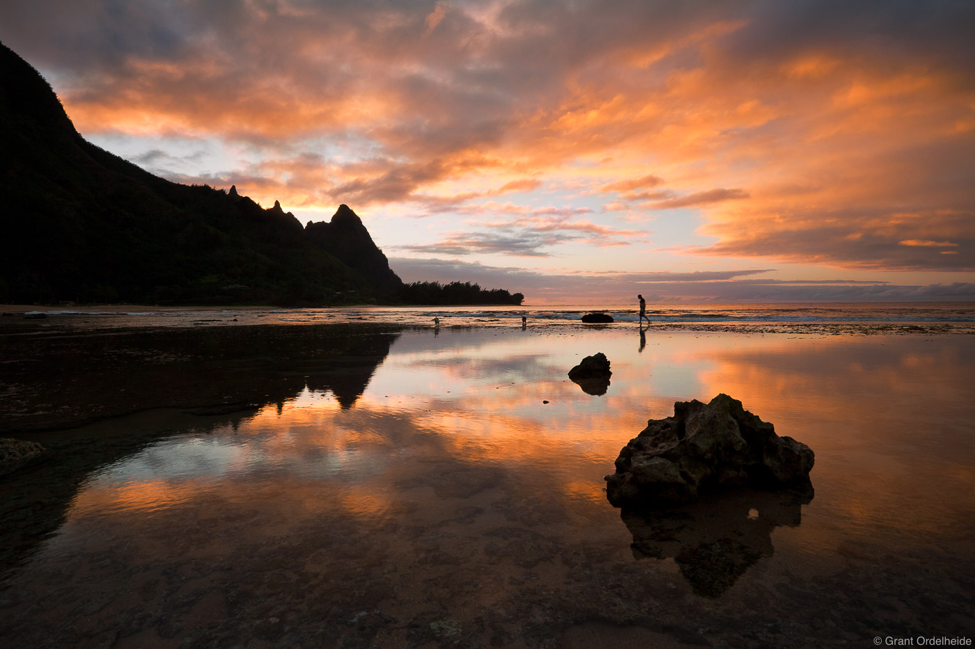 A colorful sunset above Tunnels Beach on the North Shore of Kauai.