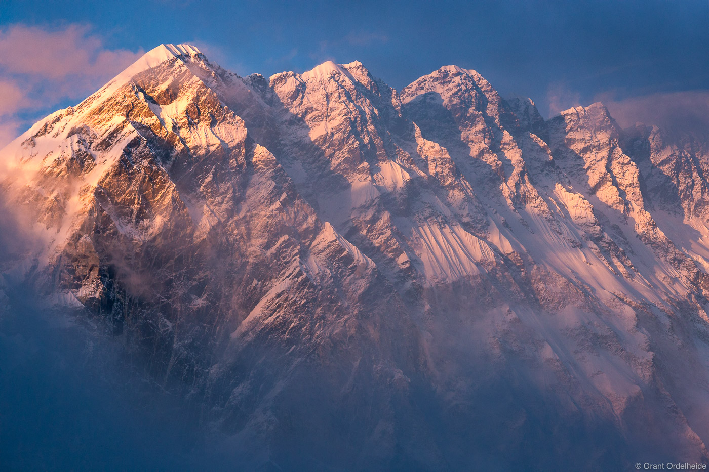 Sunset on Nuptse in the Everest Region of Nepal.