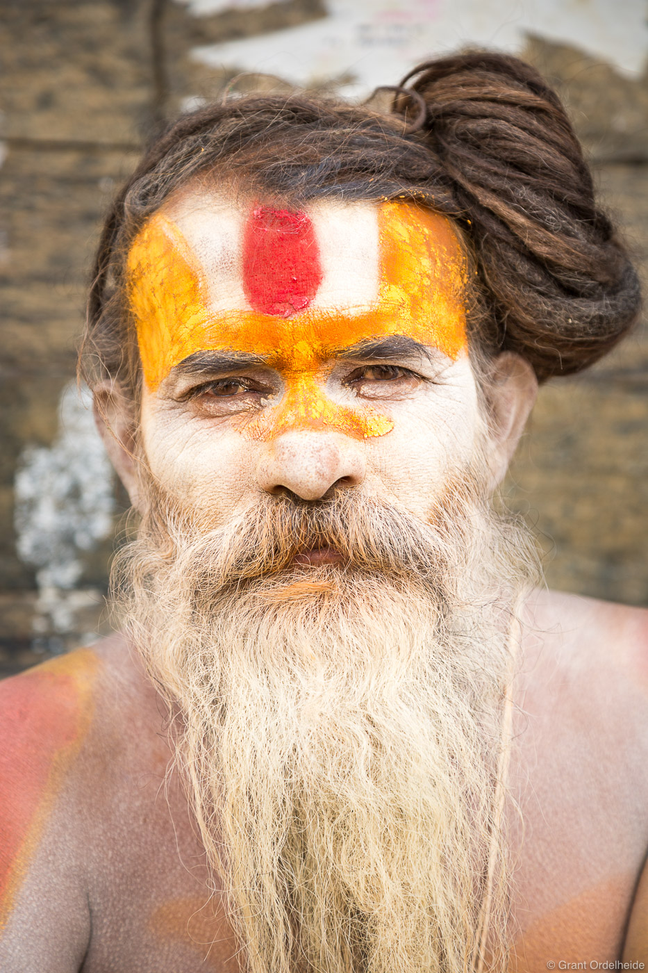 A portrait of a Sadu or Holy Man at the Hindu Temple named Pashupatinath.