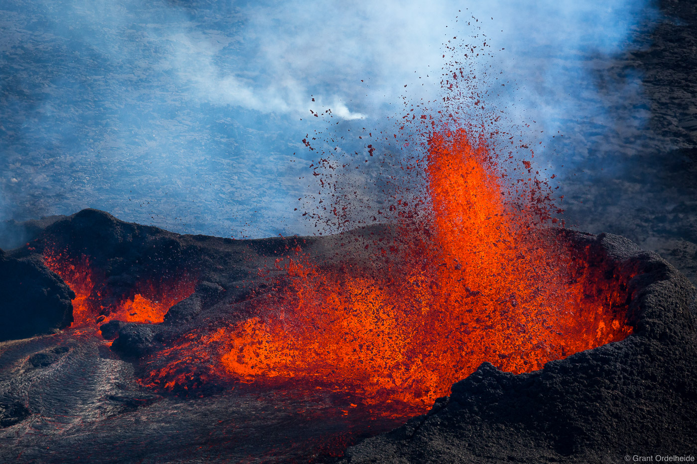 A lava eruption from a fissure near the Bardarbunga volcano in Iceland's Holuhraun lava field.