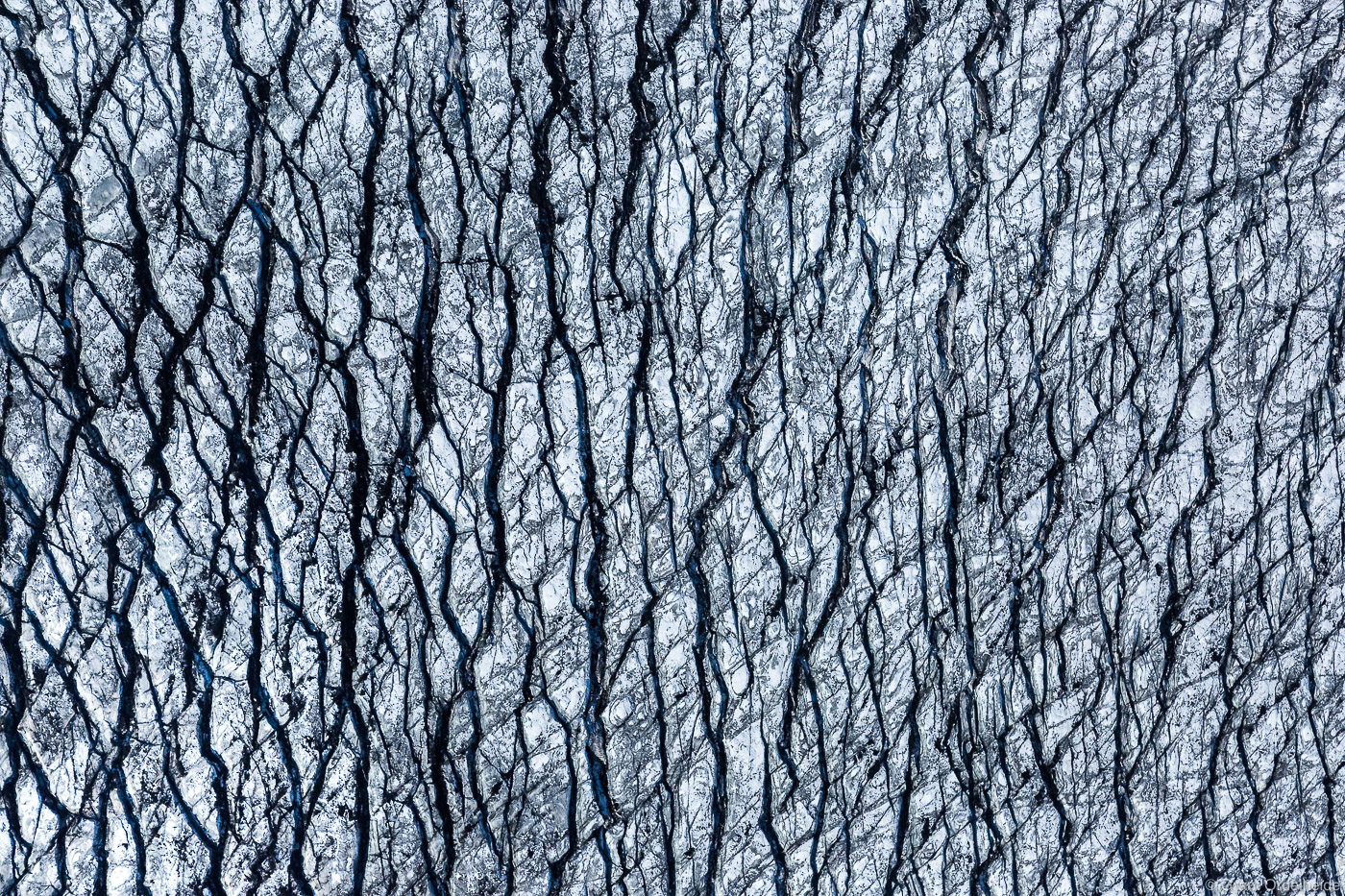 An aerial abstract pattern of cravases in the Vatnajökull glacier in Iceland.