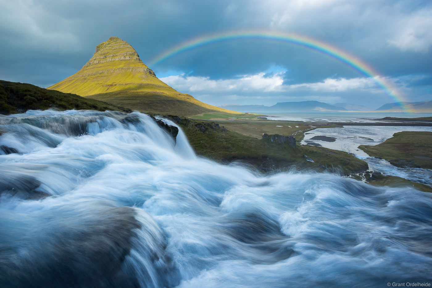 A rainbow over a waterfall and Kirkjufell mountain on the&nbsp;Snæfellsnes peninsula in western Iceland.