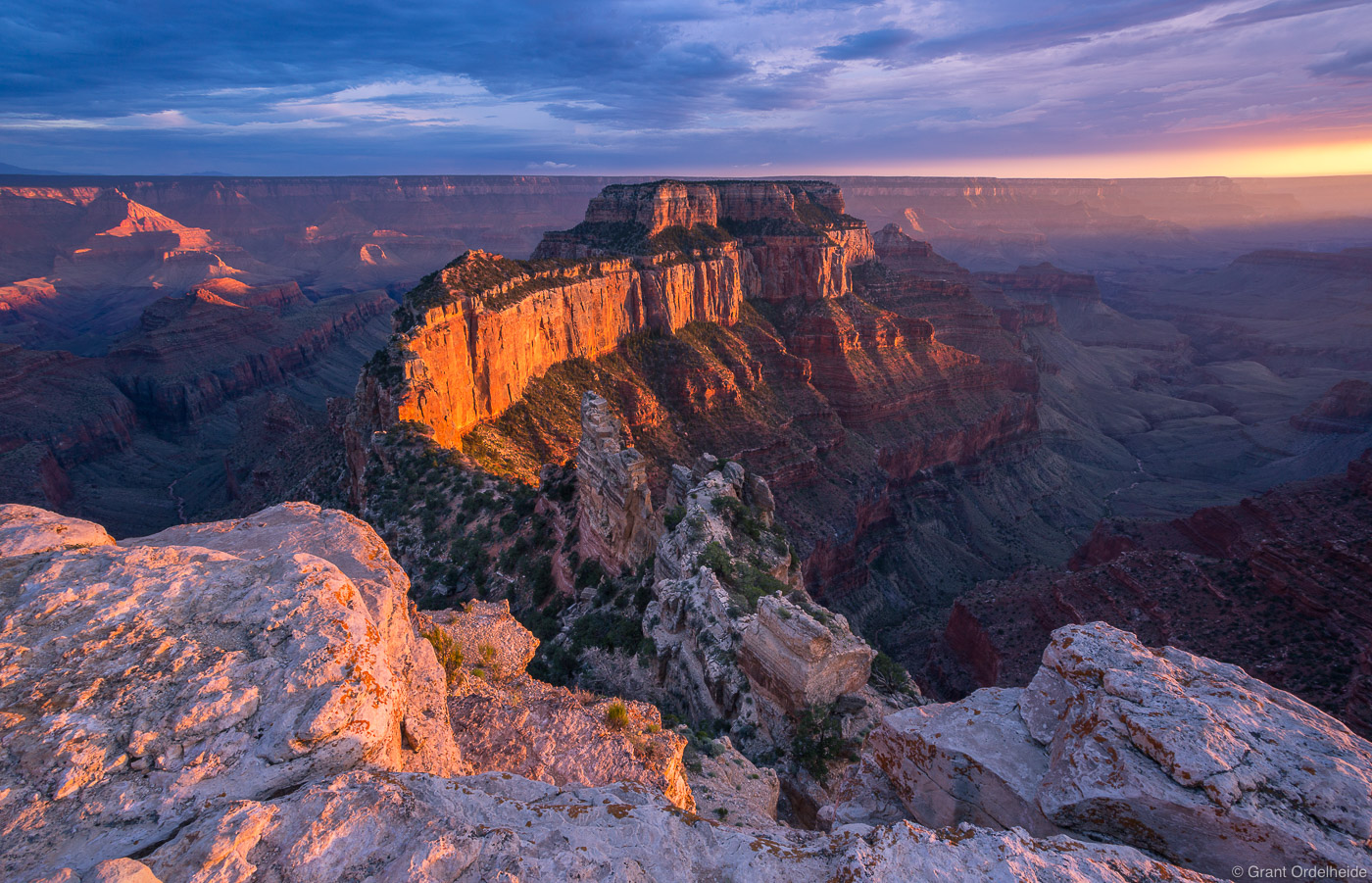 Sunset on Cape Royal, a popular viewpoint along the North Rim of the Grand Canyon.