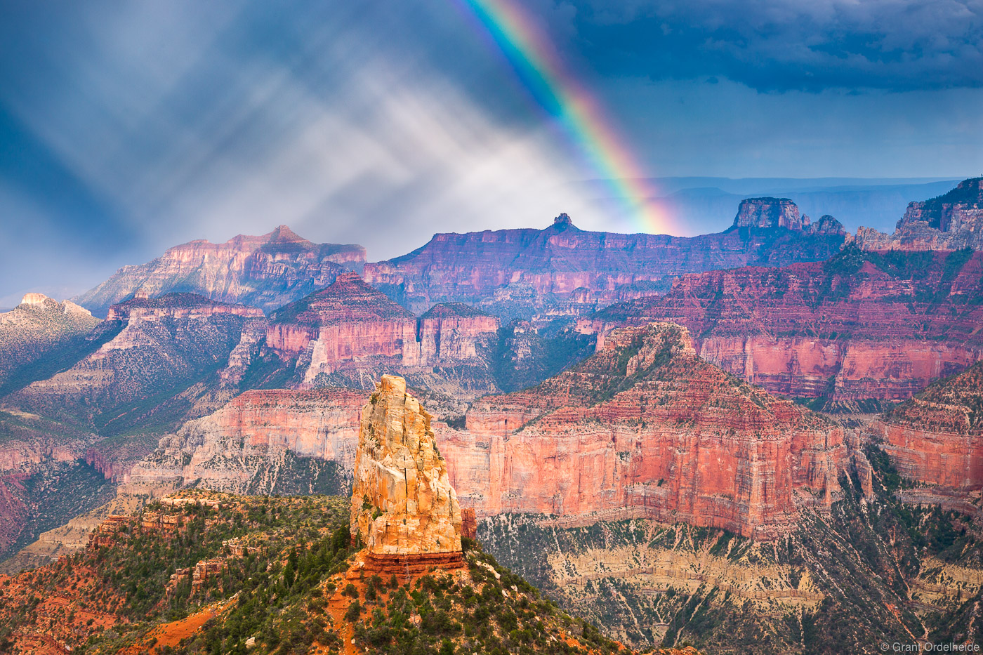 A summer monsoon storm over Point Imperial along the Grand Canyon's North Rim.