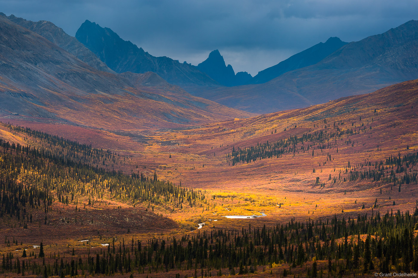 Tombstone Mountain and the autumn tundra as seen from the Dempster Highway in Tombstone Territorial Park.