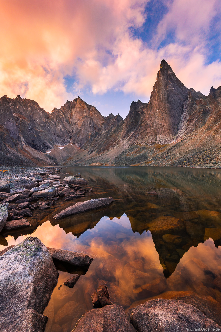 Sunset over&nbsp;a remote alpine lake in Canada's rugged Tombstone Territorial Park.