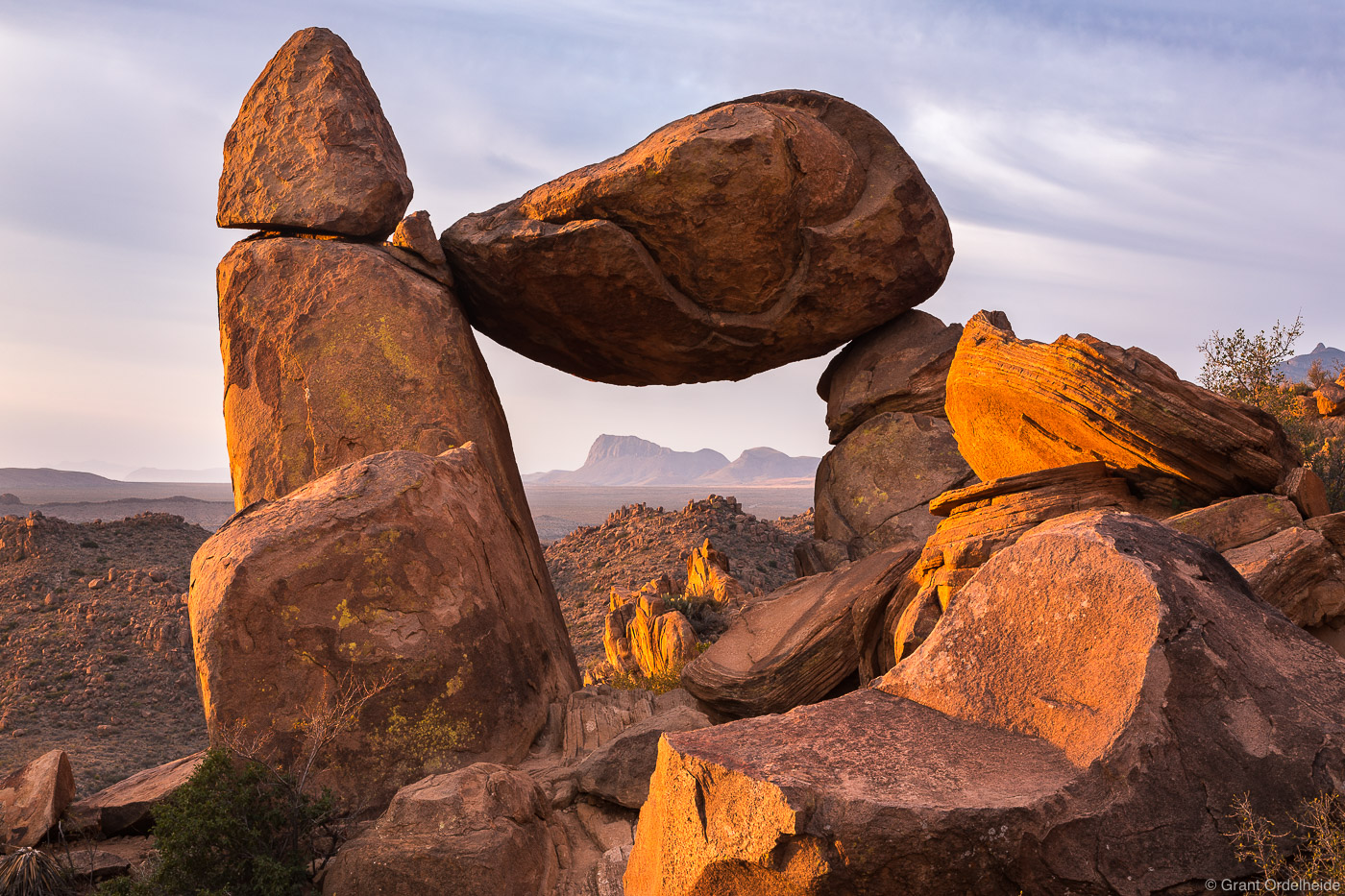 Sunrise over Balanced Rock in Big Bend National Park located in western Texas.