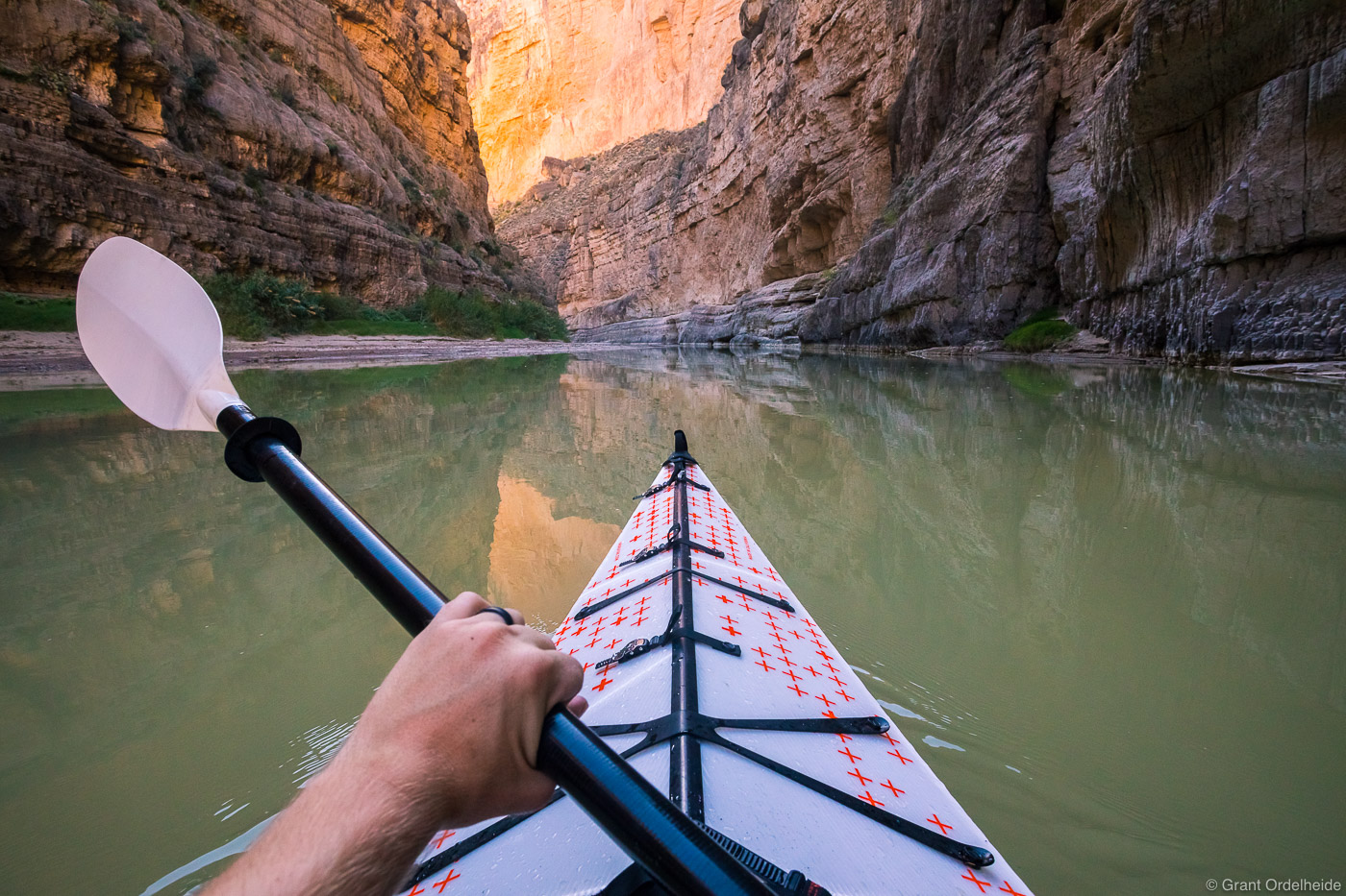 Paddling a kayak up the Rio Grande river and Santa Elena Canyon in Big Bend National Park.