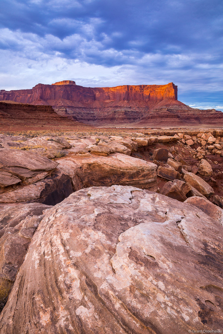 Sunset on Island in the Sky from the White Rim Trail in Utah's Canyonlands National Park.