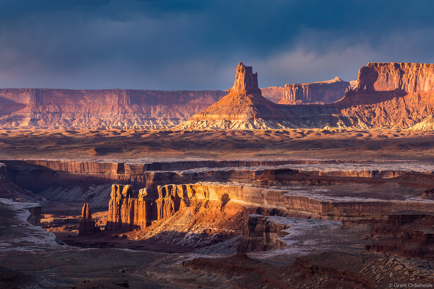 Soda Springs Basin and Candlestick Tower seen from the White Rim Trail in Canyonlands National Park.