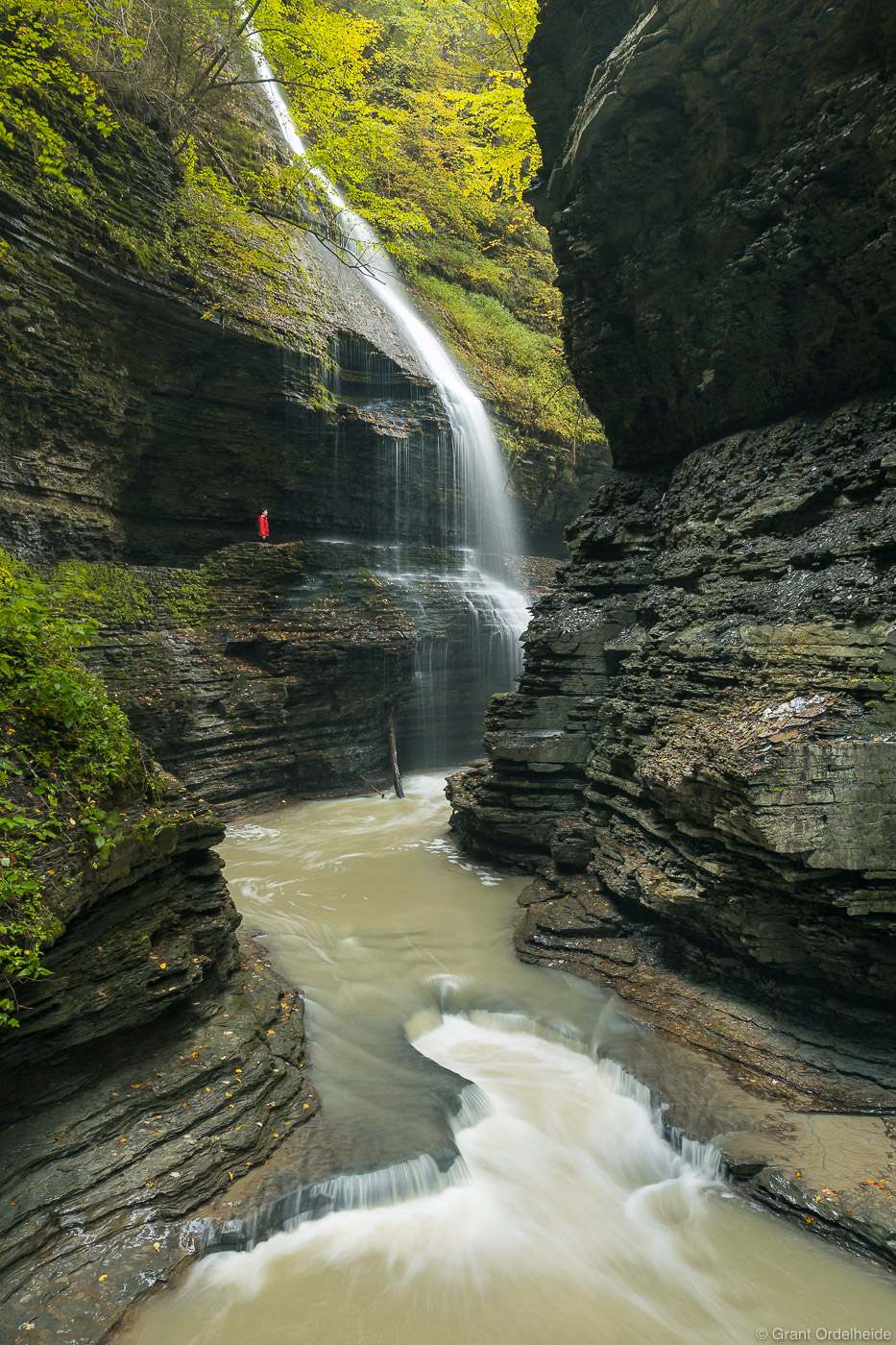 A hiker along the Gorge Trail in New York's Watkins Glen State Park.