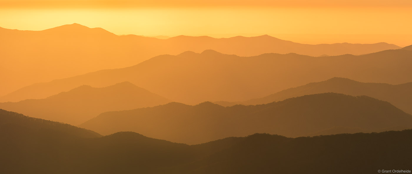 Sunset over the many mountain ridges of Great Smoky National Park.