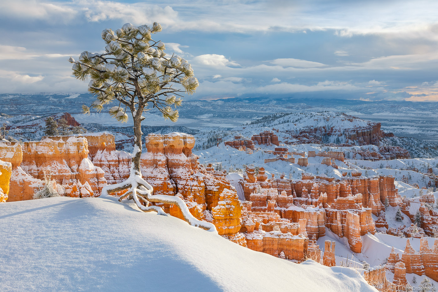 Morning light after a fresh snow storm in Utah's Bryce Canyon National Park.
