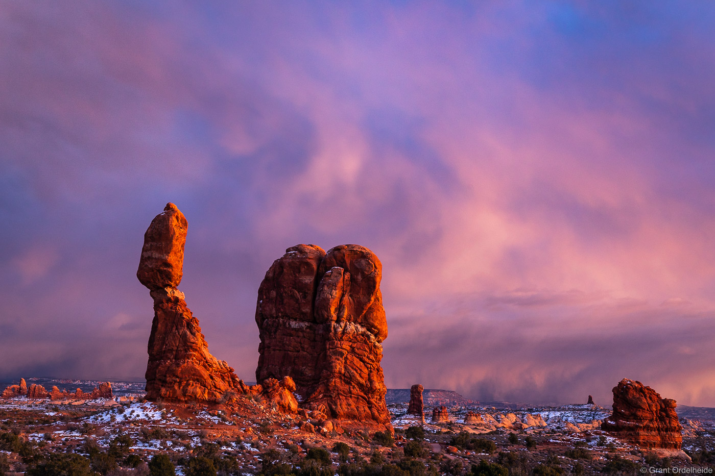 A winter storm over Arches National Park near Moab, Utah.