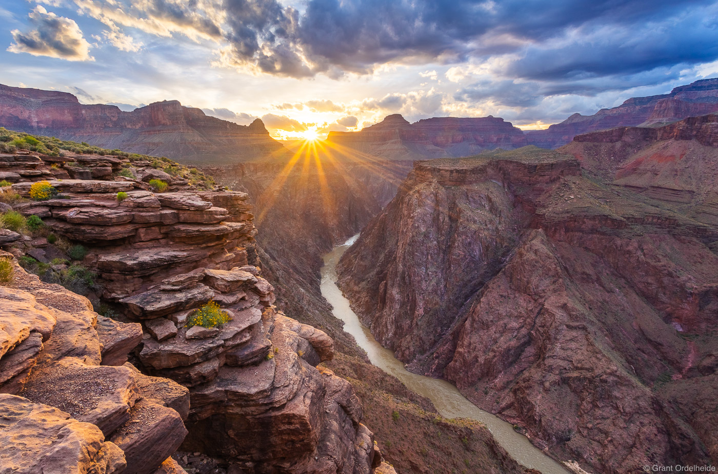 Sunset over the Grand Canyon and Colorado River from Plateau Point.