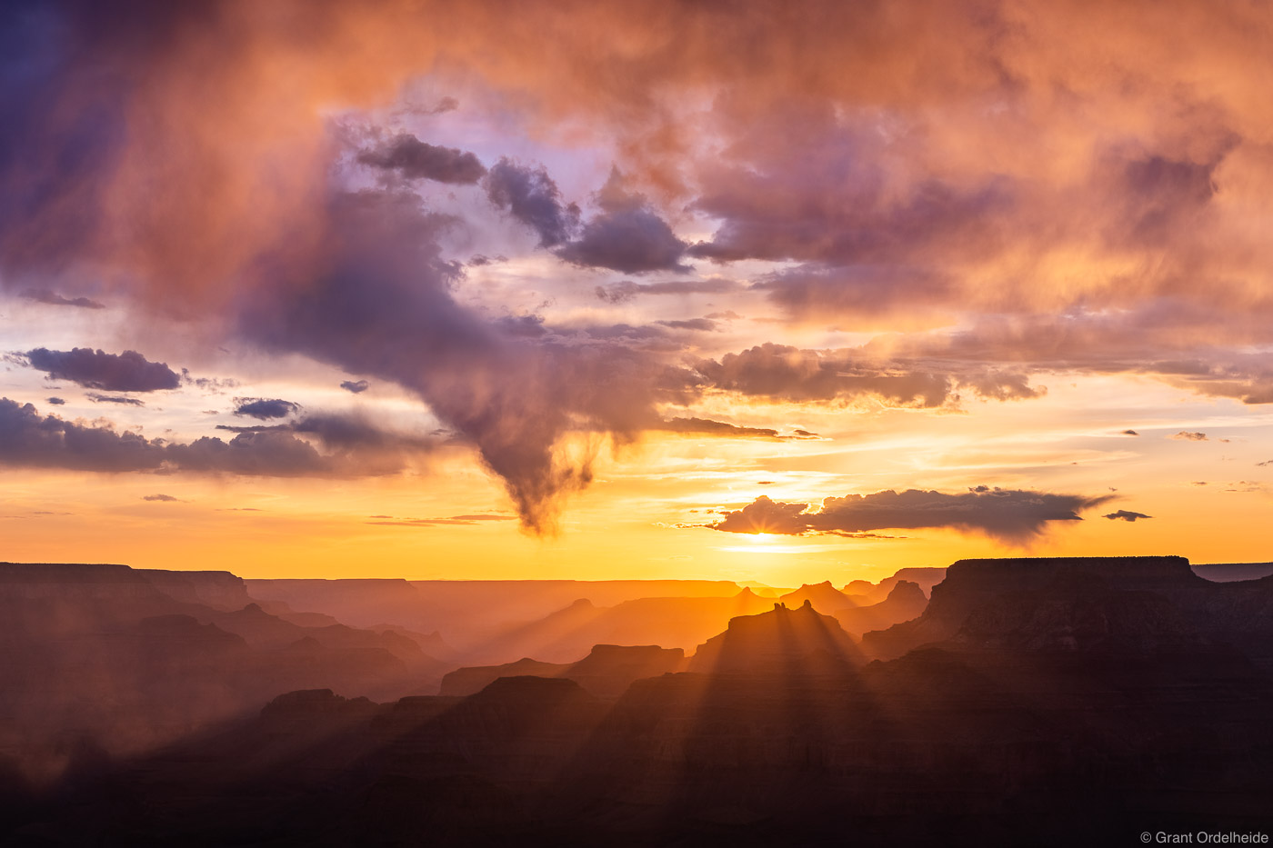 Sunset over the south rim of the Grand Canyon.
