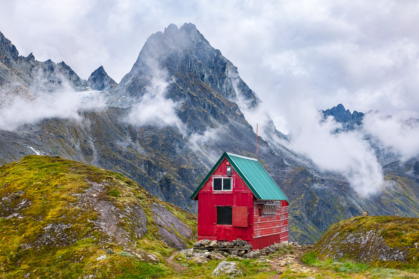 A picturesque backcountry hut deep in the Talkeetna Mountains near Anchorage, Alaska.