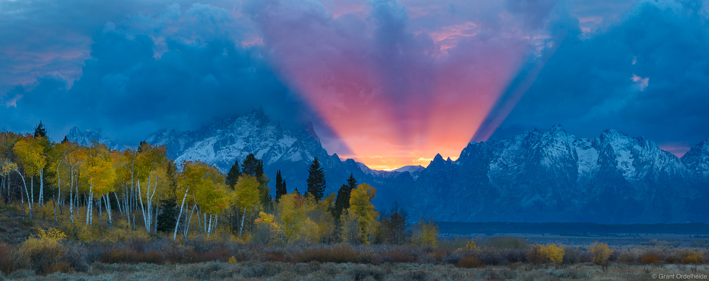 An amazing display of light during autumn in the Tetons, near Jackson Wyoming.