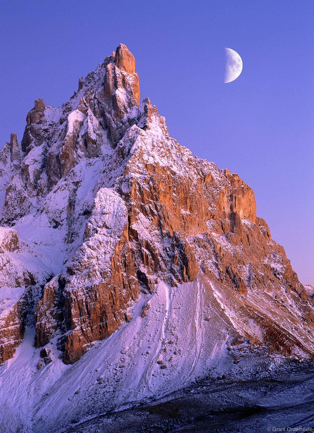 Cimon della Pala and the moon made with an in camera double exposure.